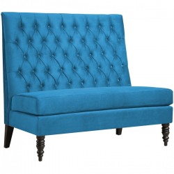 Niebieska pikowana ławka z wysokim oparciem